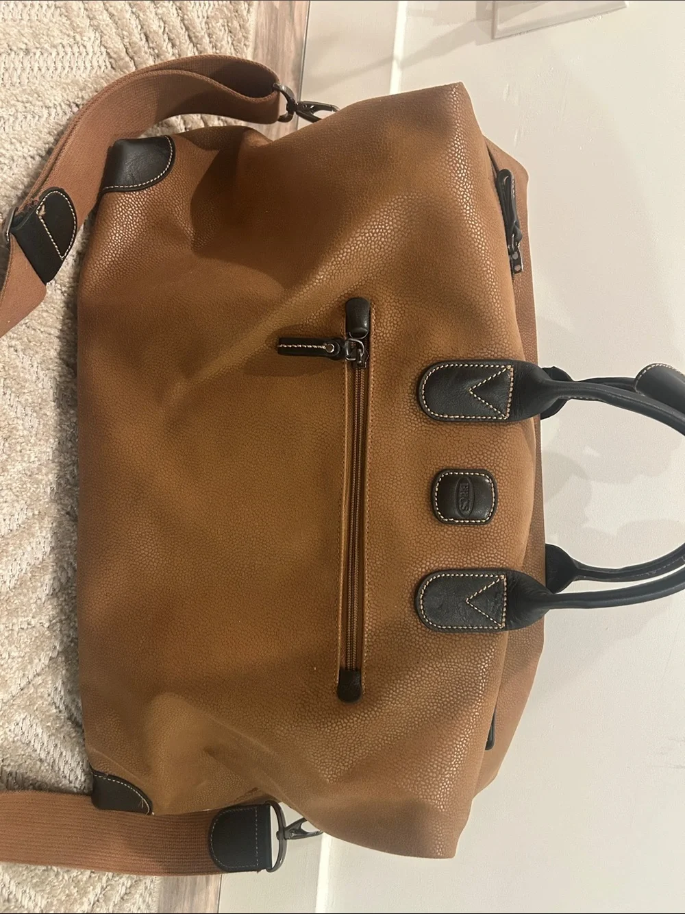 Bric's Tan and Brown 21” Pebbled Leather Duffel Bag